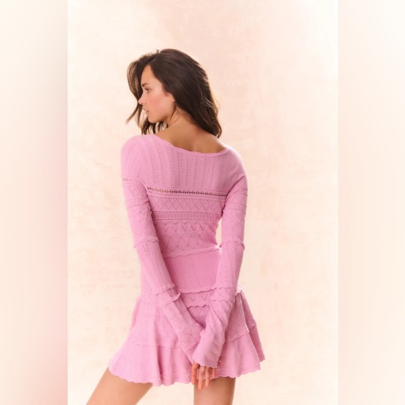 LOVESHACKFANCY Lavender Pointelle Knit Dress In Rose Clay, brand new with tags. - Picture 5 of 15